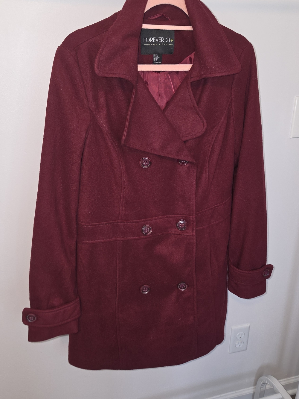Forever 21 Women's Burgundy Double-Breasted Peacoat